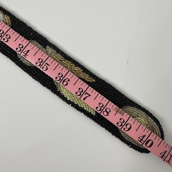 Abstract Seed Bead Silk Belt Womens Sz M Rhinestone O-Ring Buckle Evening Formal - Picture 12 of 15